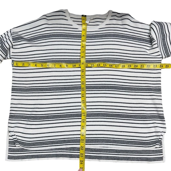 Eileen Fisher Boxy Fit Oversized 100% Organic Cotton Striped Sweater Ivory Black - Picture 14 of 16